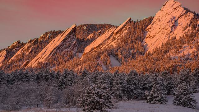 Pink Light on the Flatirons as a video call background