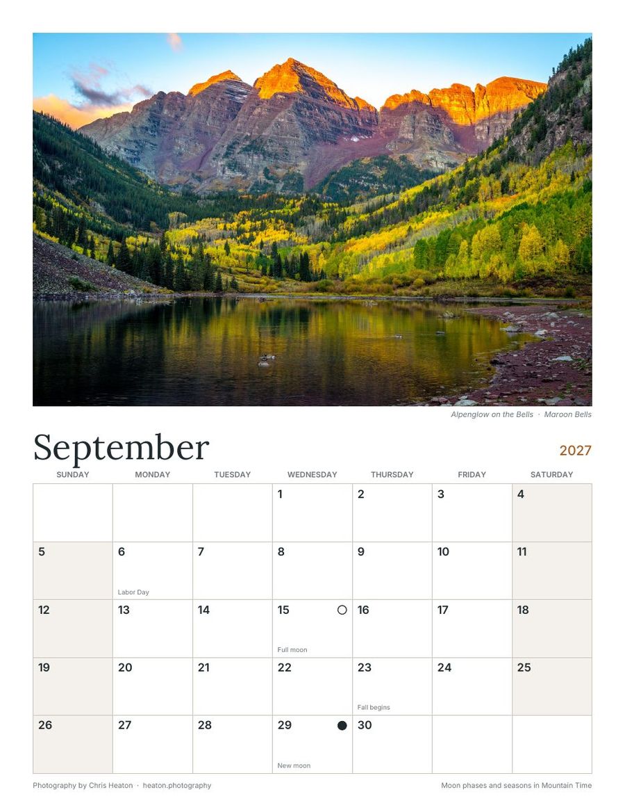 2027 Colorado calendar page: September