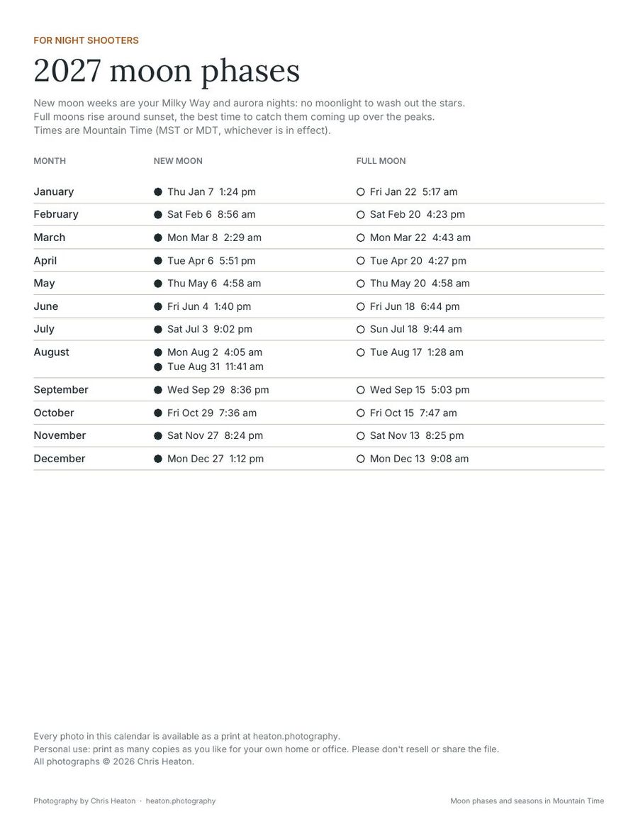 2027 Colorado calendar page: 2027 moon phases