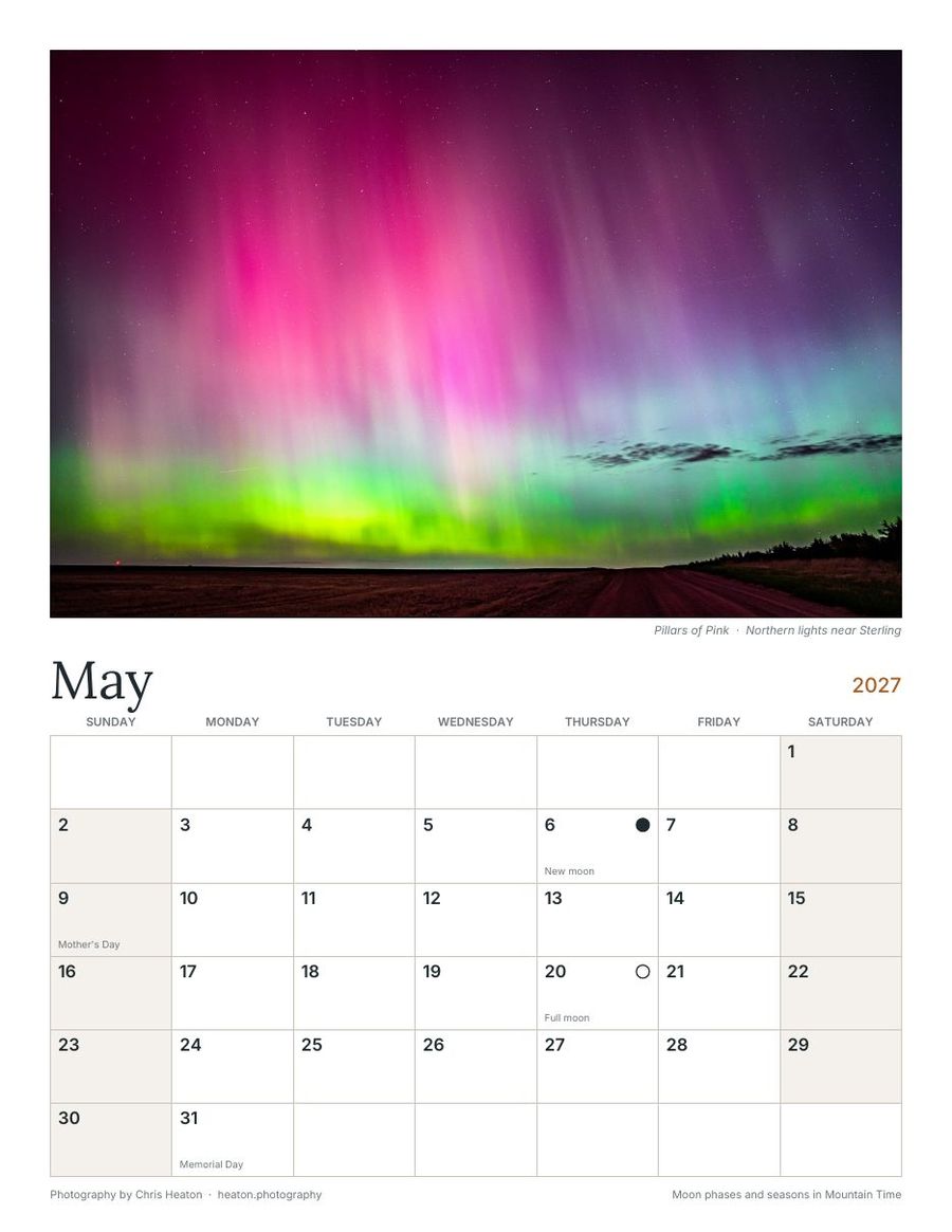 2027 Colorado calendar page: May