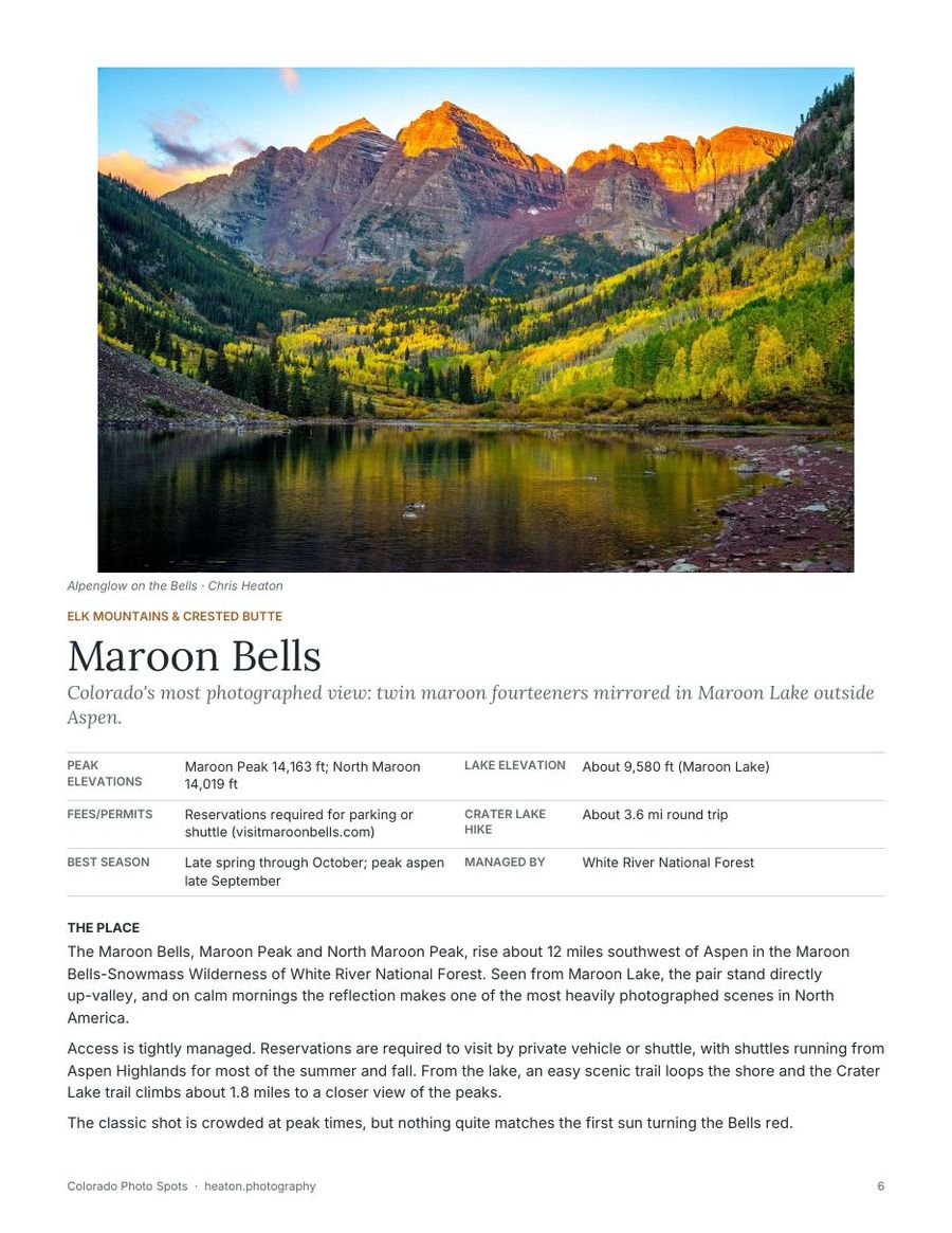 Field guide page: Maroon Bells