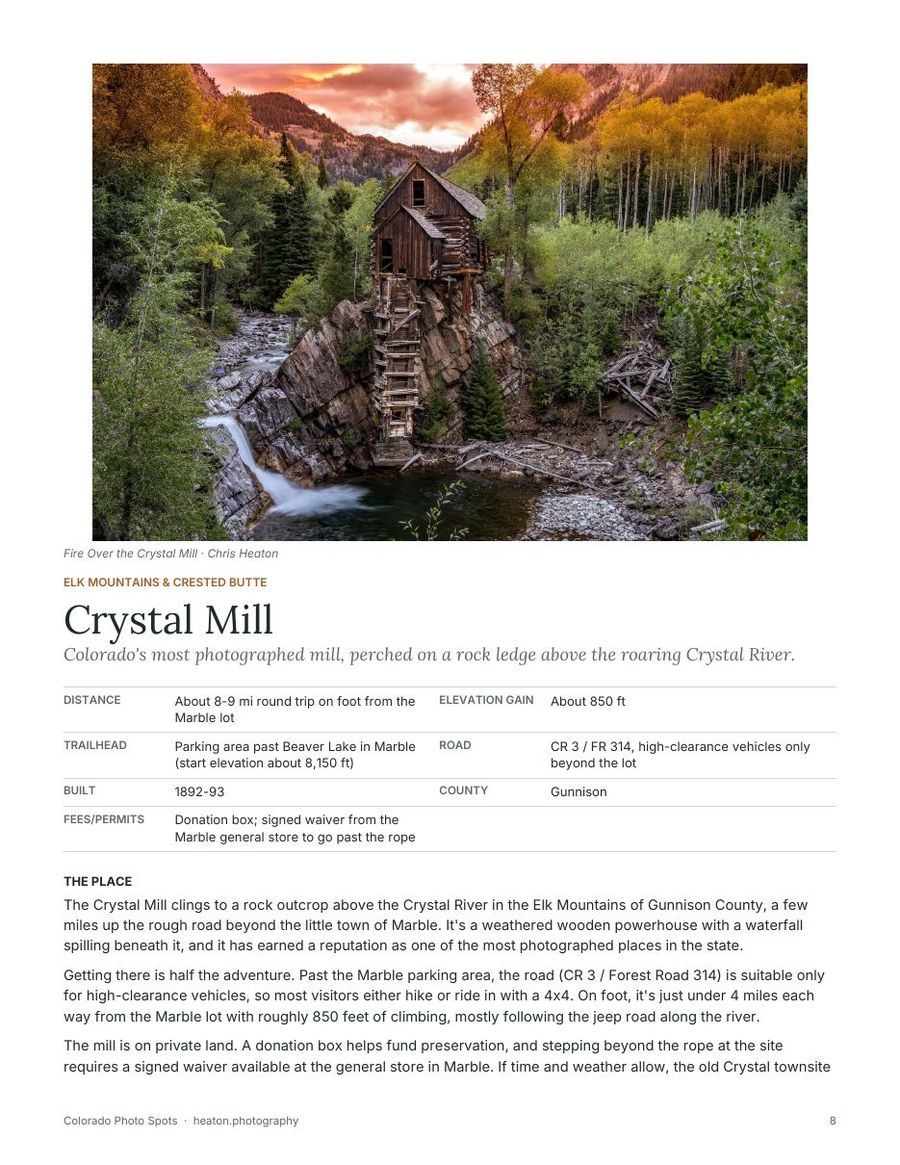 Field guide page: Crystal Mill