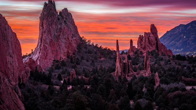 Red Sky Over the Spires as a 4K desktop wallpaper